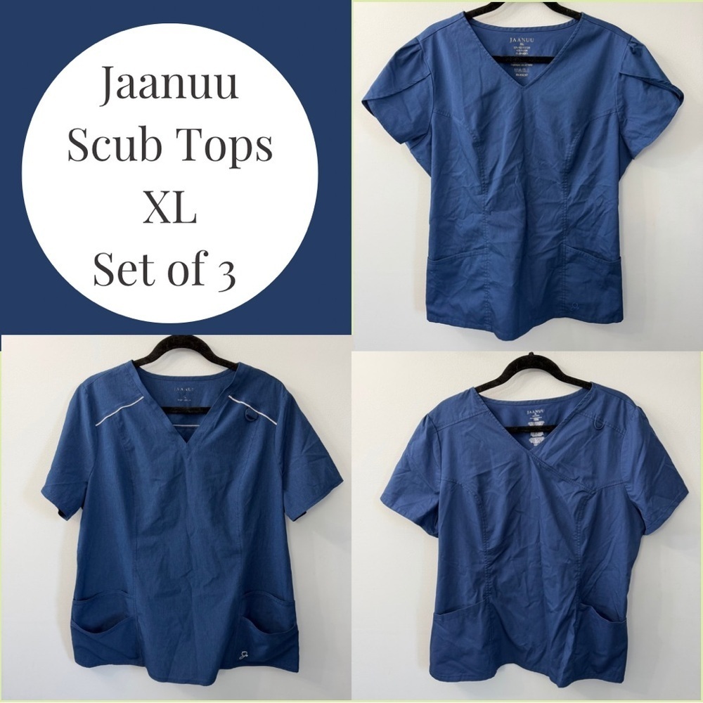 Jaanuu Blue Scrub Tops Extra Large - Set of 3